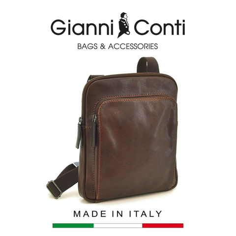 TÚI ĐEO CHÉO DA THẬT MÀU NÂU 4072570-20 - GIANNI CONTI - SẢN XUẤT THỦ CÔNG TỪ ITALY