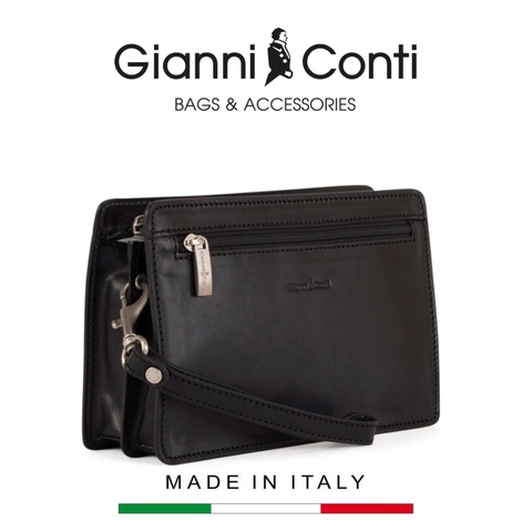 CLUTCH NAM MÀU ĐEN DA THẬT 9402019-10 – GIANNI CONTI - SẢN XUẤT THỦ CÔNG TẠI ITALY