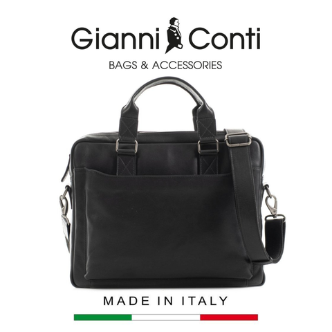TÚI LAPTOP DA THẬT MÀU ĐEN 2501370-10 – GIANNI CONTI - SẢN XUẤT THỦ CÔNG TẠI ITALY