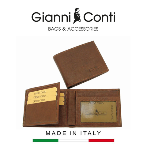 VÍ DA THẬT NAM MÀU NÂU 587012-20 – GIANNI CONTI - SẢN XUẤT THỦ CÔNG TẠI ITALY