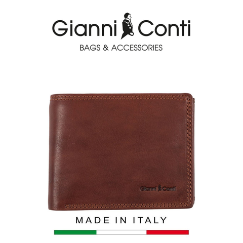 VÍ DA THẬT NAM MÀU NÂU ĐẬM 917041-28 – GIANNI CONTI - SẢN XUẤT THỦ CÔNG TẠI ITALY