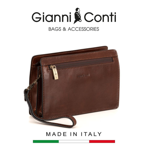 CLUTCH NAM MÀU NÂU DA THẬT 9402019-20 – GIANNI CONTI - SẢN XUẤT THỦ CÔNG TẠI ITALY