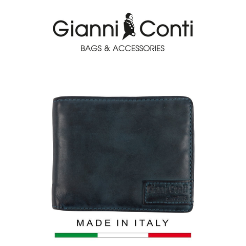 VÍ DA THẬT NAM MÀU XANH JEANS 4207220-43 – GIANNI CONTI - SẢN XUẤT THỦ CÔNG TỪ ITALY