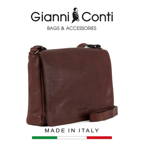 TÚI ĐEO CHÉO DA THẬT MÀU NÂU 914367-28 - GIANNI CONTI - SẢN XUẤT THỦ CÔNG TẠI ITALY