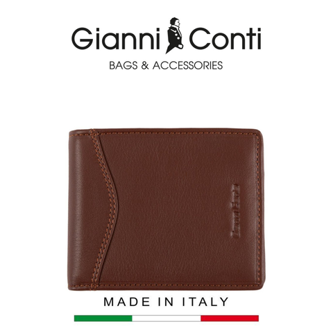 VÍ DA THẬT NAM MÀU NÂU 587750-163 – GIANNI CONTI - SẢN XUẤT THỦ CÔNG TỪ ITALY