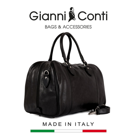 TÚI DU LỊCH DA THẬT MÀU ĐEN 912294-10 - GIANNI CONTI - SẢN XUẤT THỦ CÔNG TỪ ITALY