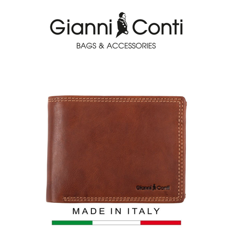 VÍ DA THẬT NAM MÀU NÂU VÀNG 917041-25 – GIANNI CONTI - SẢN XUẤT THỦ CÔNG TẠI ITALY