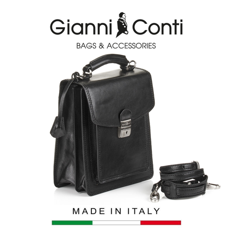 TÚI ĐEO CHÉO DA THẬT MÀU ĐEN 9402316-10 - GIANNI CONTI - SẢN XUẤT THỦ CÔNG TỪ ITALY