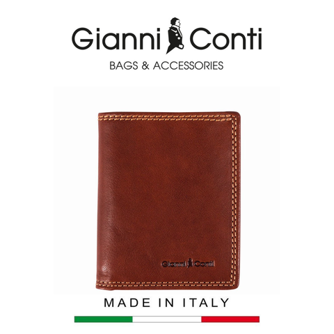 VÍ DA THẬT NAM MÀU NÂU VÀNG 917387-25 – GIANNI CONTI - SẢN XUẤT THỦ CÔNG TẠI ITALY