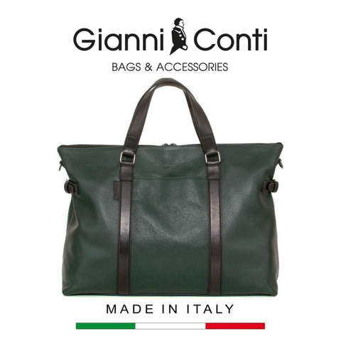 TÚI DU LỊCH DA THẬT MÀU XANH ĐẬM 4952579-61 - GIANNI CONTI - SẢN XUẤT THỦ CÔNG TỪ ITALY