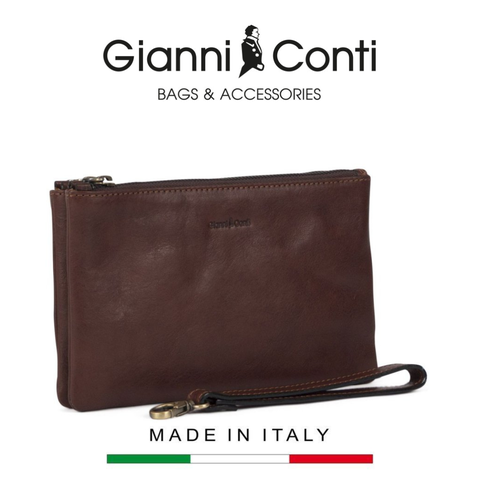 CLUTCH NAM MÀU NÂU DA THẬT 912201-28 – GIANNI CONTI - SẢN XUẤT THỦ CÔNG TẠI ITALY
