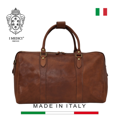 TÚI DU LỊCH DA BÊ MỀM CAO CẤP MÀU NÂU COGNAC 9277 -  MEDICI OF FLORENCE - SẢN XUẤT THỦ CÔNG TẠI ITALIA