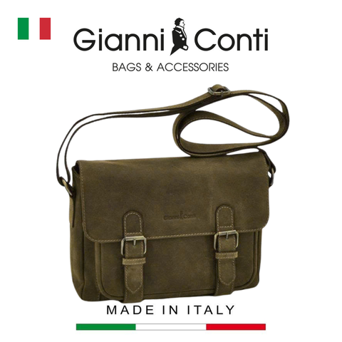 TÚI ĐEO CHÉO DA THẬT MÀU NÂU 964158-20 - GIANNI CONTI - SẢN XUẤT THỦ CÔNG TỪ ITALY