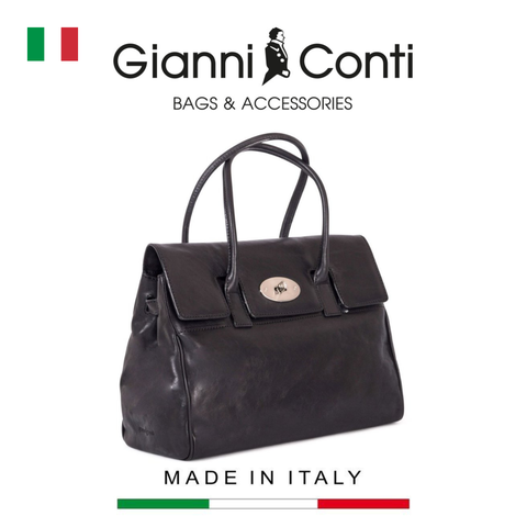 TÚI XÁCH NỮ DA THẬT MÀU ĐEN 914067-10 – GIANNI CONTI - SẢN XUẤT THỦ CÔNG TẠI ITALY