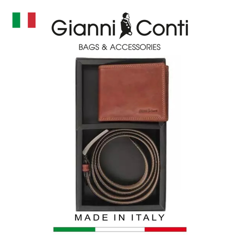 GIFT SET VÍ VÀ THẮT LƯNG DA THẬT MÀU NÂU NHẠT 919969-25 – GIANNI CONTI - SẢN XUẤT THỦ CÔNG TẠI ITALY