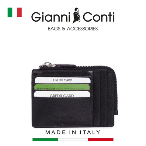 VÍ DA THẬT NAM MÀU ĐEN 4037194-10 – GIANNI CONTI - SẢN XUẤT THỦ CÔNG TẠI ITALY