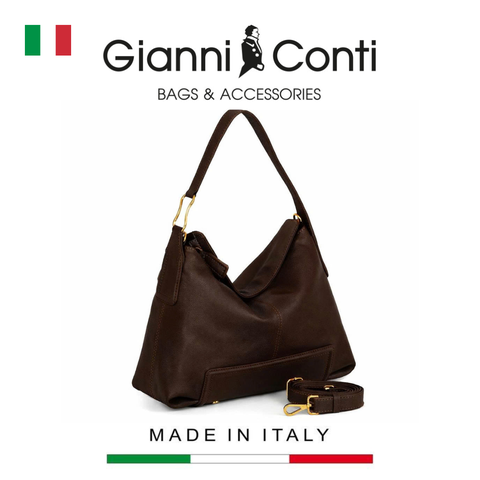 TÚI XÁCH NỮ DA THẬT MÀU NÂU ĐEN 4464597-28 – GIANNI CONTI - SẢN XUẤT THỦ CÔNG TẠI ITALY