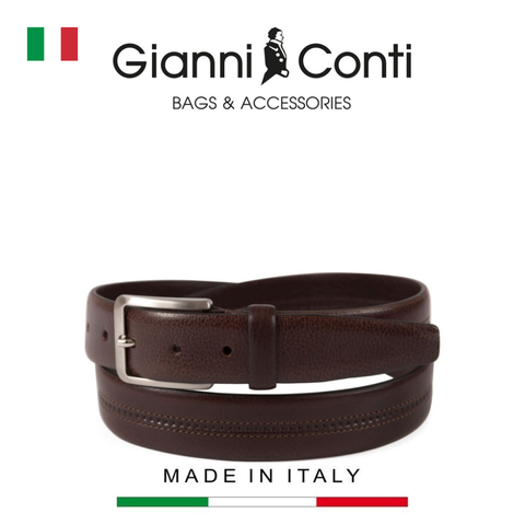 THẮT LƯNG DA THẬT NAM MÀU NÂU ĐEN 5185432-35-28 - GIANNI CONTI - SẢN XUẤT THỦ CÔNG TỪ ITALIA