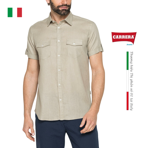 ÁO SƠ MI CỘC TAY NAM VẢI LANH HỖN HỢP T213C1254A – CARRERA JEANS - NHẬP KHẨU CHÍNH NGẠCH TỪ Ý