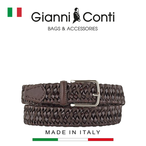 THẮT LƯNG DA THẬT NAM MÀU NÂU ĐEN 5105374-35-28 - GIANNI CONTI - SẢN XUẤT THỦ CÔNG TỪ ITALIA