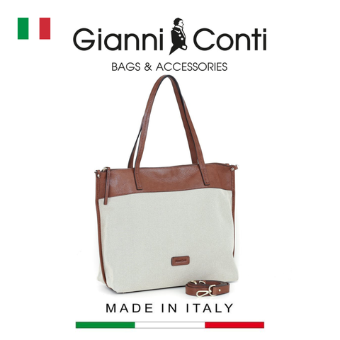 TÚI XÁCH NỮ DA THẬT MÀU BE-NÂU 5284889-984 – GIANNI CONTI - SẢN XUẤT THỦ CÔNG TẠI ITALY