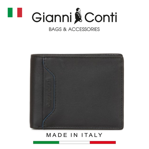 VÍ DA THẬT NAM MÀU ĐEN 4907220-10 – GIANNI CONTI - SẢN XUẤT THỦ CÔNG TẠI ITALY
