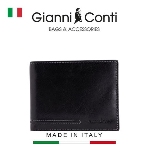 VÍ DA THẬT NAM MÀU ĐEN 707111-10 – GIANNI CONTI - SẢN XUẤT THỦ CÔNG TẠI ITALY