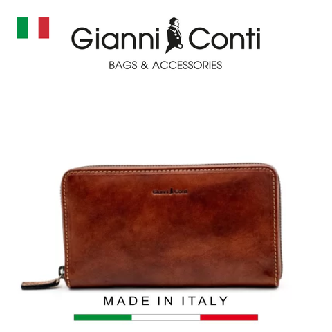 VÍ DA THẬT NỮ MÀU NÂU 918106-25 – GIANNI CONTI - SẢN XUẤT THỦ CÔNG TẠI ITALY
