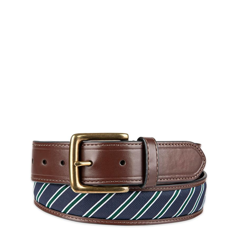 THẮT LƯNG DA NAM MÀU NÂU KẺ SỌC XANH 11TL010032-200 - TOMMY HILFIGER - NHẬP KHẨU TRỰC TIẾP TỪ MỸ