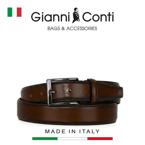 THẮT LƯNG DA THẬT NAM MÀU NÂU ĐEN 5155440-35-28 - GIANNI CONTI - SẢN XUẤT THỦ CÔNG TẠI ITALIA