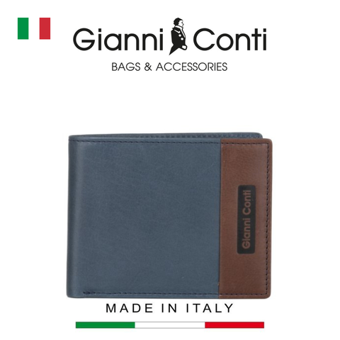 VÍ DA THẬT NAM MÀU BLUE-D.BROWN 6057220-627 – GIANNI CONTI - SẢN XUẤT THỦ CÔNG TẠI ITALY
