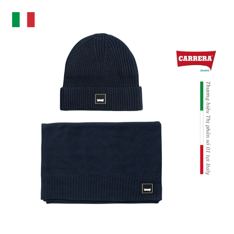 SET MŨ LEN VÀ KHĂN QUÀNG CỔ MÀU XANH THAN 350292R - CARRERA JEANS- NHẬP KHẨU CHÍNH NGẠCH TỪ ITALIA