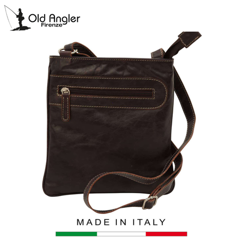 TÚI ĐEO CHÉO NAM DA THẬT MÀU NÂU ĐẬM 086161TM – OLD ANGLER - SẢN XUẤT THỦ CÔNG TỪ ITALY