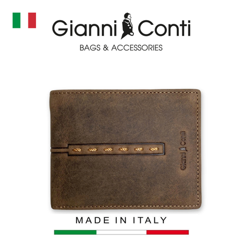 VÍ DA THẬT NAM MÀU NÂU BE 967100-25 – GIANNI CONTI - SẢN XUẤT THỦ CÔNG TẠI ITALY