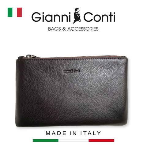 CLUTCH DA THẬT NAM MÀU NÂU ĐEN 582201-28 – GIANNI CONTI - SẢN XUẤT THỦ CÔNG TẠI ITALY