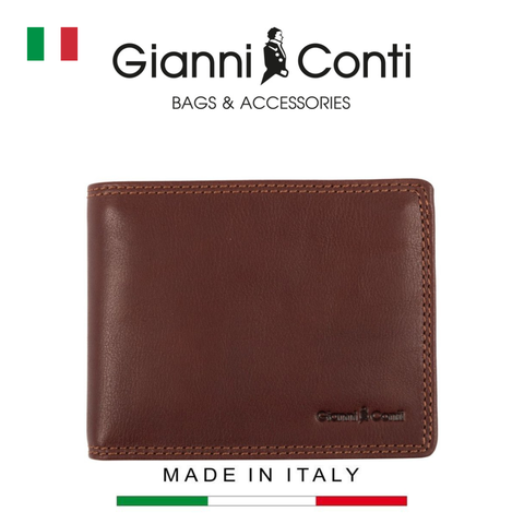 VÍ DA THẬT NAM MÀU NÂU ĐEN 917142-28 – GIANNI CONTI - SẢN XUẤT THỦ CÔNG TẠI ITALY