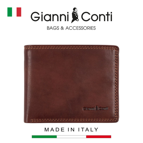 VÍ DA THẬT NAM MÀU NÂU ĐEN 917220-28 – GIANNI CONTI - SẢN XUẤT THỦ CÔNG TẠI ITALY