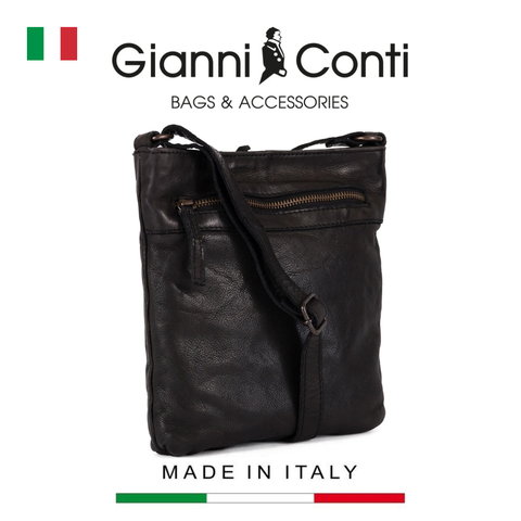 TÚI ĐEO CHÉO DA THẬT MÀU ĐEN 4203338-10 - GIANNI CONTI - SẢN XUẤT THỦ CÔNG TỪ ITALY