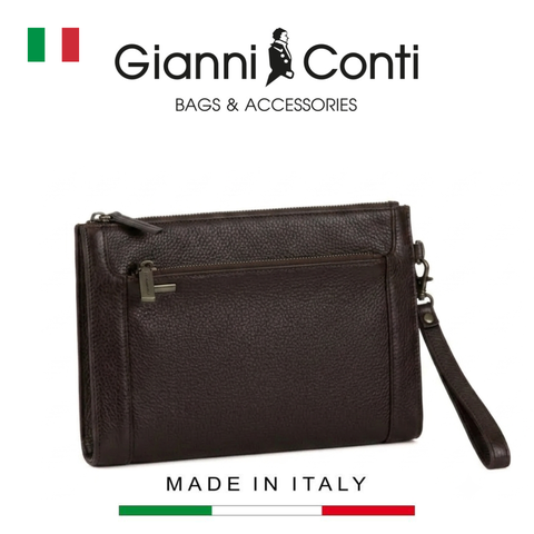 CLUTCH DA THẬT NAM MÀU NÂU ĐEN 1812207-28 - GIANNI CONTI - SẢN XUẤT THỦ CÔNG TẠI ITALY