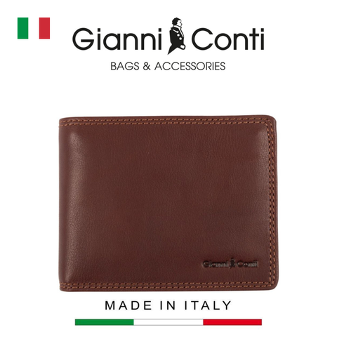 VÍ DA THẬT NAM MÀU NÂU ĐẬM 917022-28 – GIANNI CONTI - SẢN XUẤT THỦ CÔNG TẠI ITALY