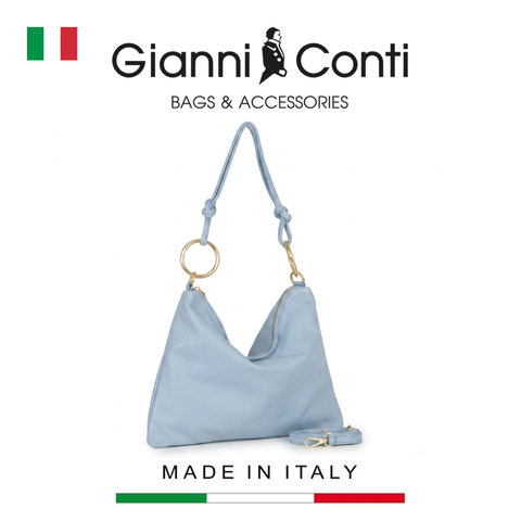 TÚI XÁCH NỮ DA THẬT MÀU XANH NHẠT 136580-745 – GIANNI CONTI - SẢN XUẤT THỦ CÔNG TẠI ITALY