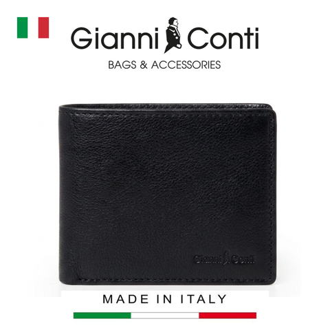 VÍ DA THẬT NAM MÀU ĐEN 9407412-10 – GIANNI CONTI - SẢN XUẤT THỦ CÔNG TẠI ITALY