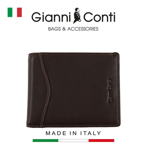 VÍ DA THẬT NAM MÀU NÂU ĐẬM 587748-163 – GIANNI CONTI - SẢN XUẤT THỦ CÔNG TẠI ITALY