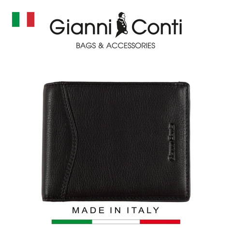 VÍ DA THẬT NAM MÀU ĐEN-XÁM 587748-14 – GIANNI CONTI - SẢN XUẤT THỦ CÔNG TẠI ITALY