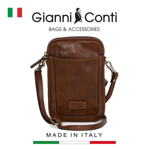 TÚI ĐEO CHÉO DA THẬT MÀU NÂU 9445503-25 - GIANNI CONTI - SẢN XUẤT THỦ CÔNG TẠI ITALY