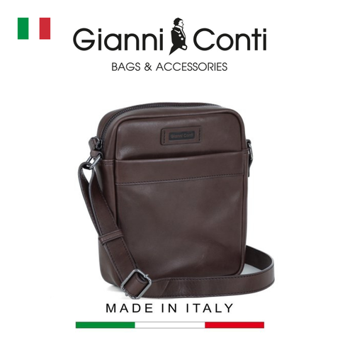 TÚI ĐEO CHÉO DA THẬT MÀU NÂU 6052812-353 - GIANNI CONTI - SẢN XUẤT THỦ CÔNG TẠI ITALY