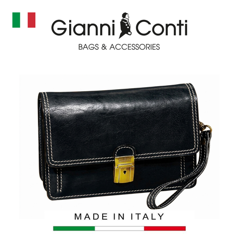 CLUTCH DA THẬT NAM MÀU ĐEN 912132-10 - GIANNI CONTI - SẢN XUẤT THỦ CÔNG TẠI ITALY