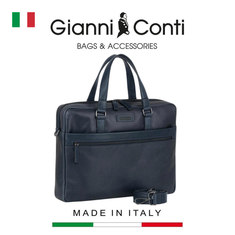 TÚI LAPTOP DA THẬT MÀU XANH 6051320-40 – GIANNI CONTI - SẢN XUẤT THỦ CÔNG TẠI ITALY