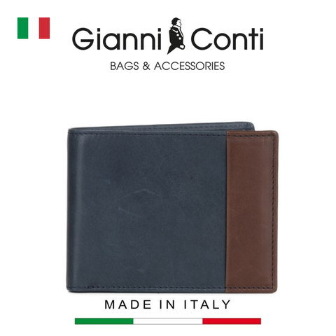 VÍ DA THẬT NAM MÀU XANH 6057100-627 – GIANNI CONTI - SẢN XUẤT THỦ CÔNG TẠI ITALY