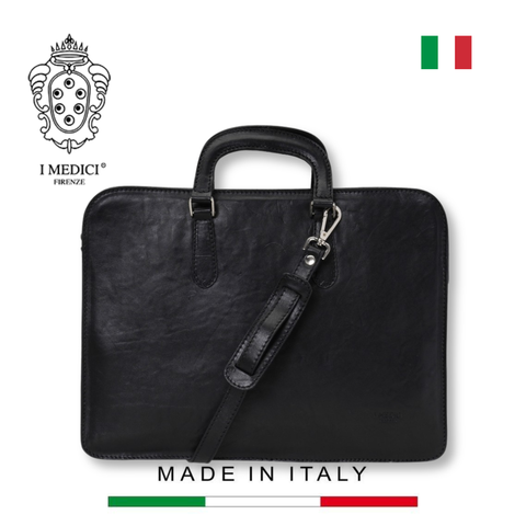 TÚI ĐỰNG LAPTOP DA CALFSKIN CAO CẤP 081 - Black -  MEDICI OF FLORENCE - SẢN XUẤT THỦ CÔNG TẠI ITALIA